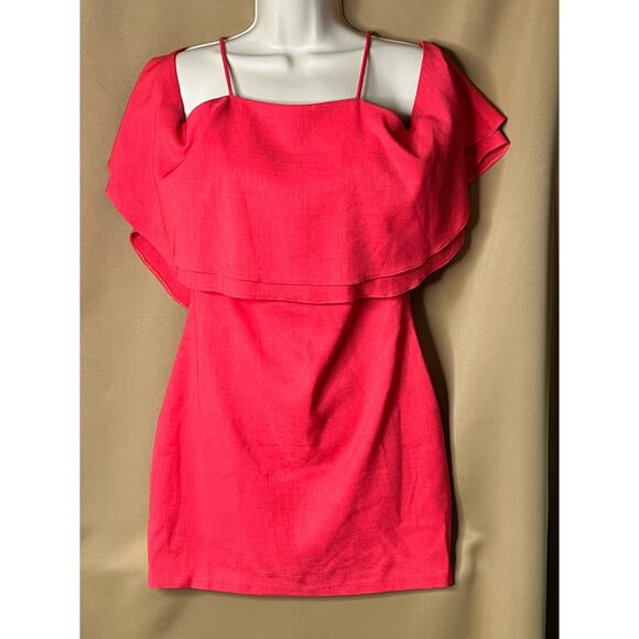Badgley Mischka Coral Cold Shoulder Mini Dress 6 - Picture 4 of 14